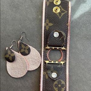 Spark*l band Apple Watch band  up cycled Louis Vuitton plus matching earrings